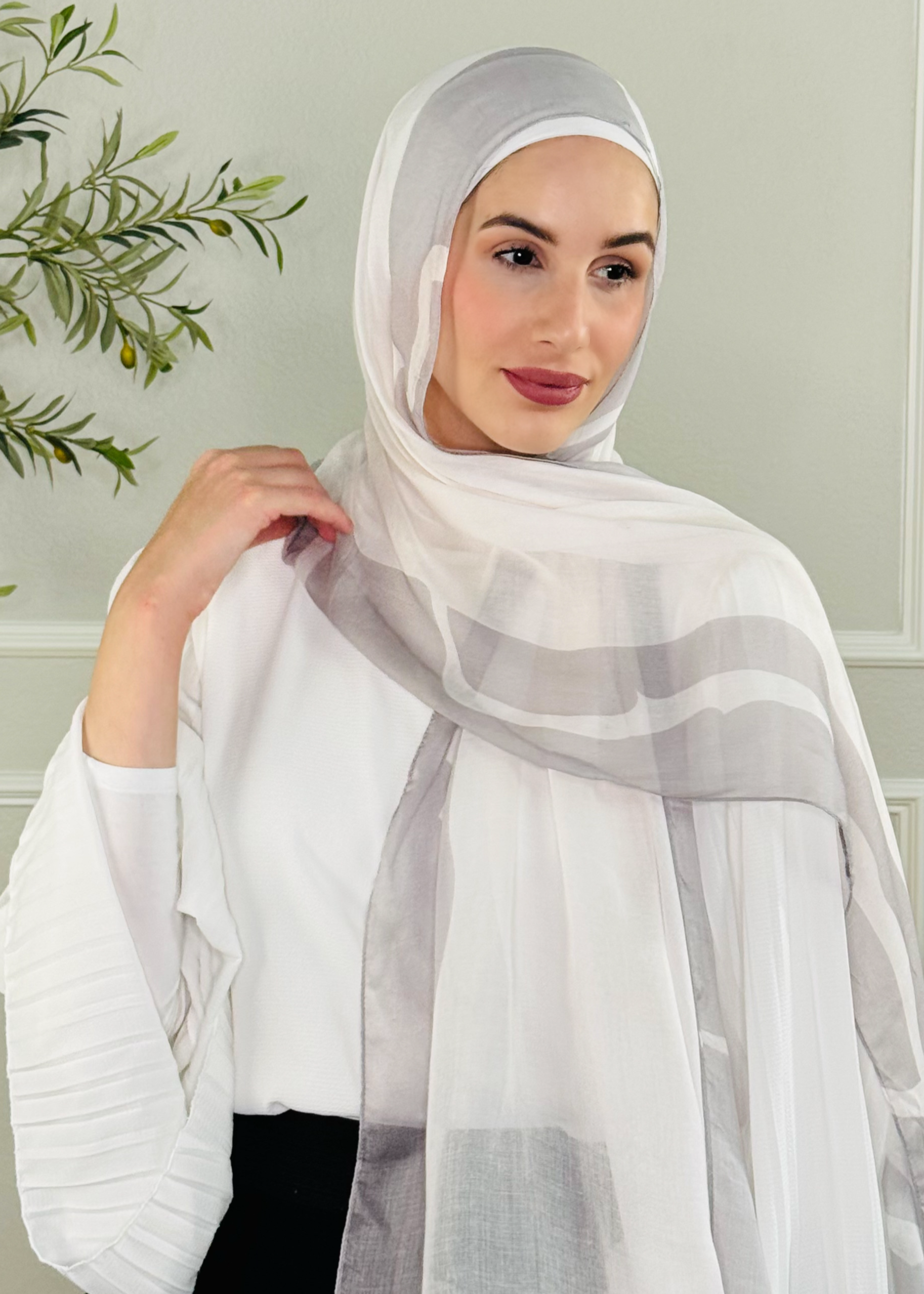 Marble Printed Linen Hijab - Beige with Gray