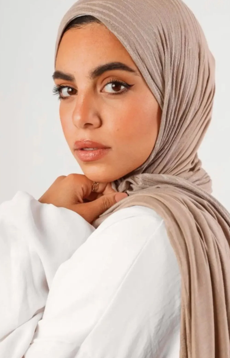 Patterned Jersey Hijab - Taupe