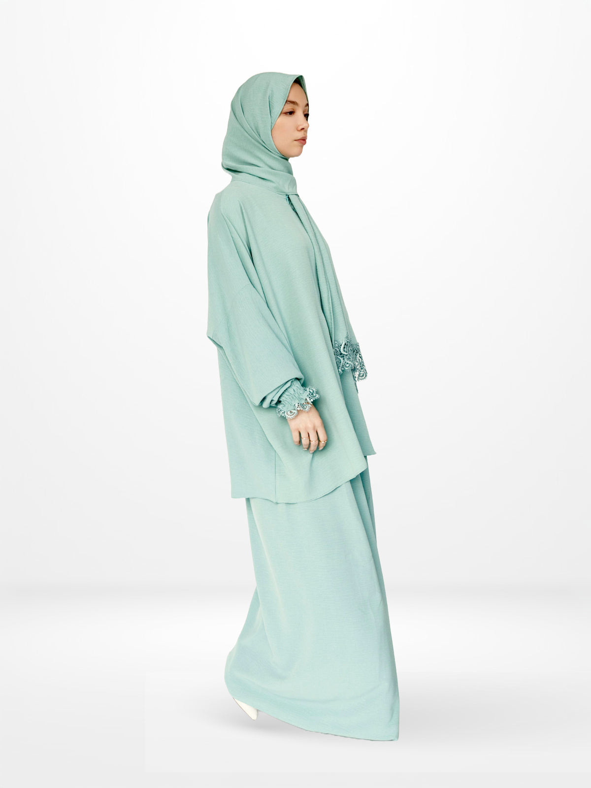 Two-Piece Prayer Set Dress & Abaya with attached Hijab - Plain Fabric