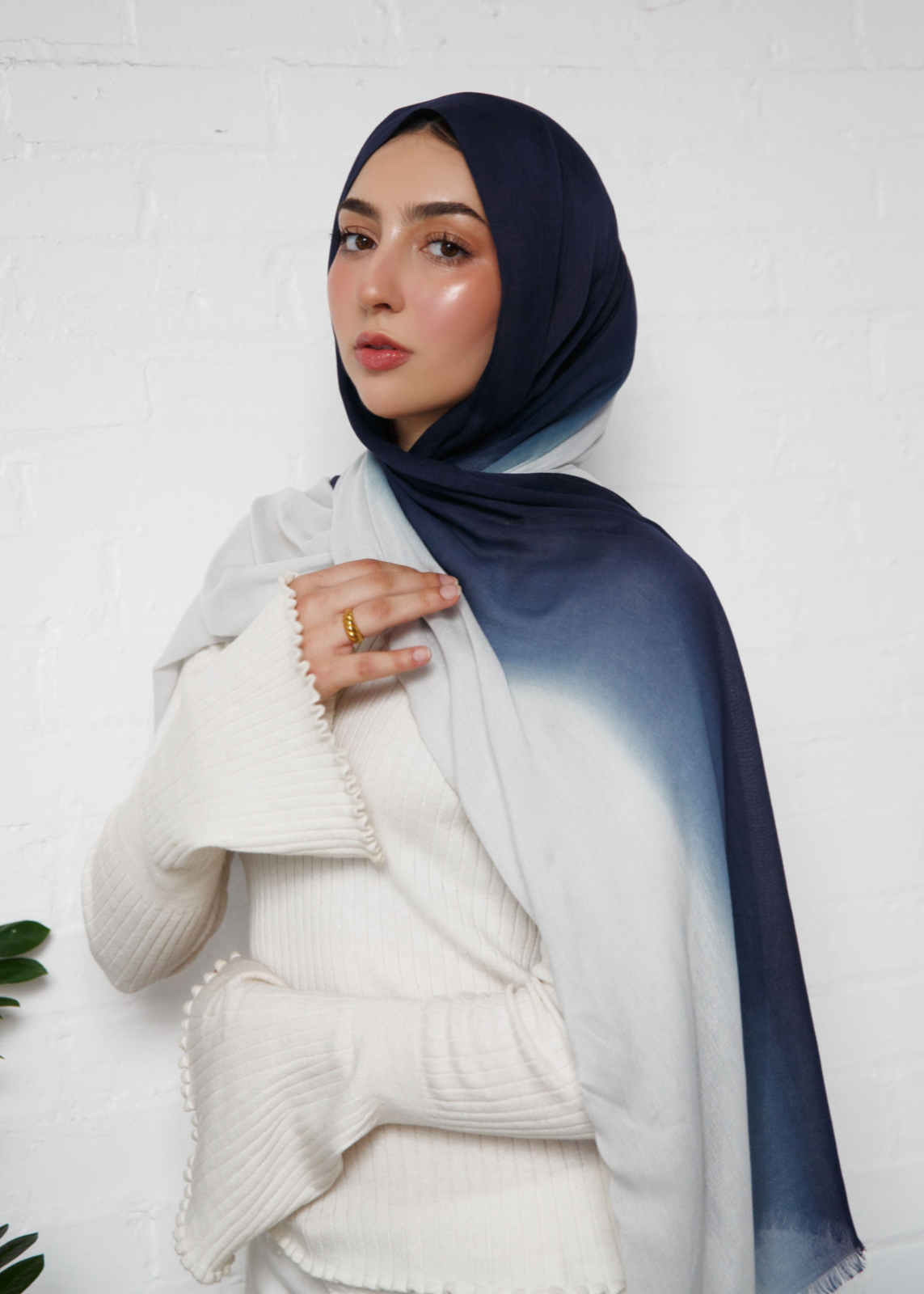 Modal Hijab | Ombre Hijabs - Light Gray & Navy Blue