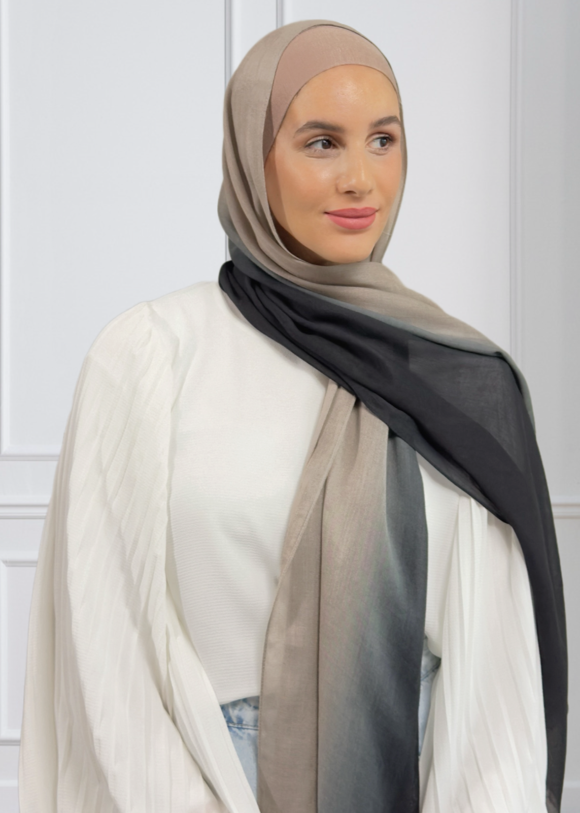 Modal Hijab | Ombre Hijabs - Khaki & Black