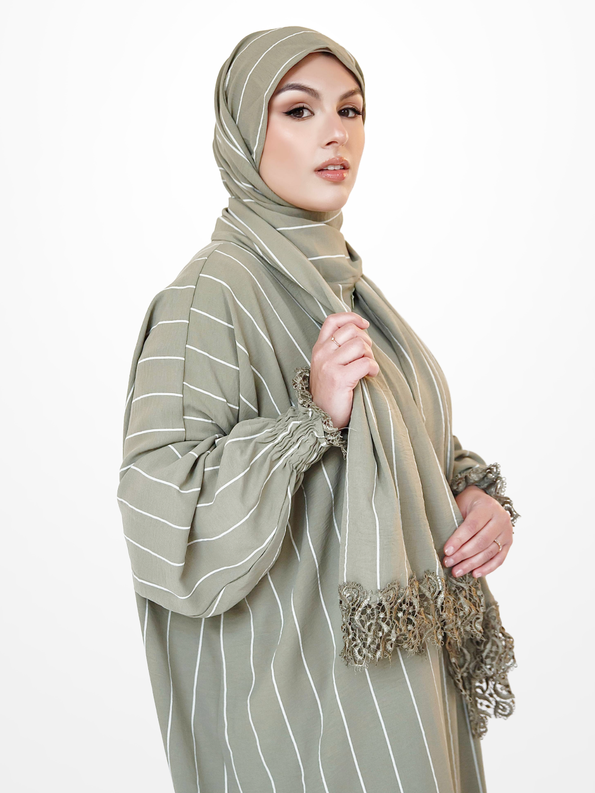 One-Piece Prayer Dress & Abaya with attached Hijab - Striped