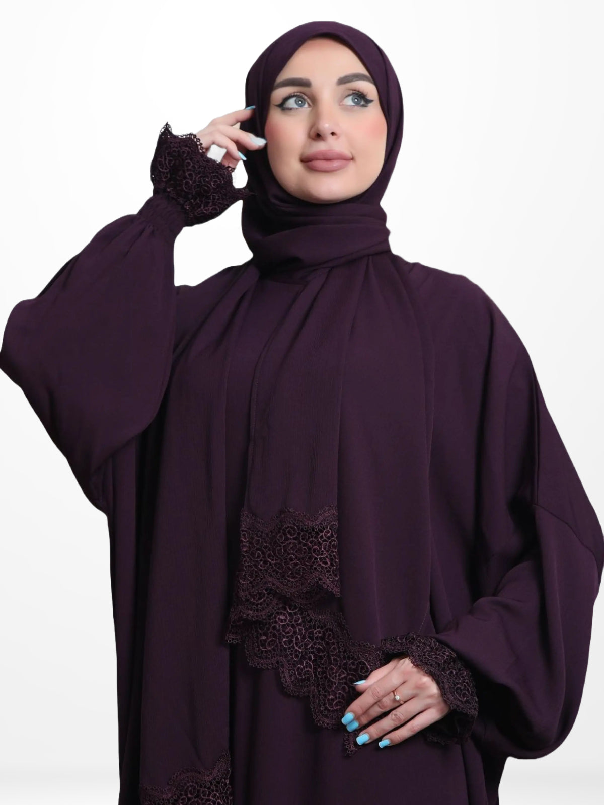 One-Piece Prayer Set Dress & Abaya with attached Hijab - Crepe