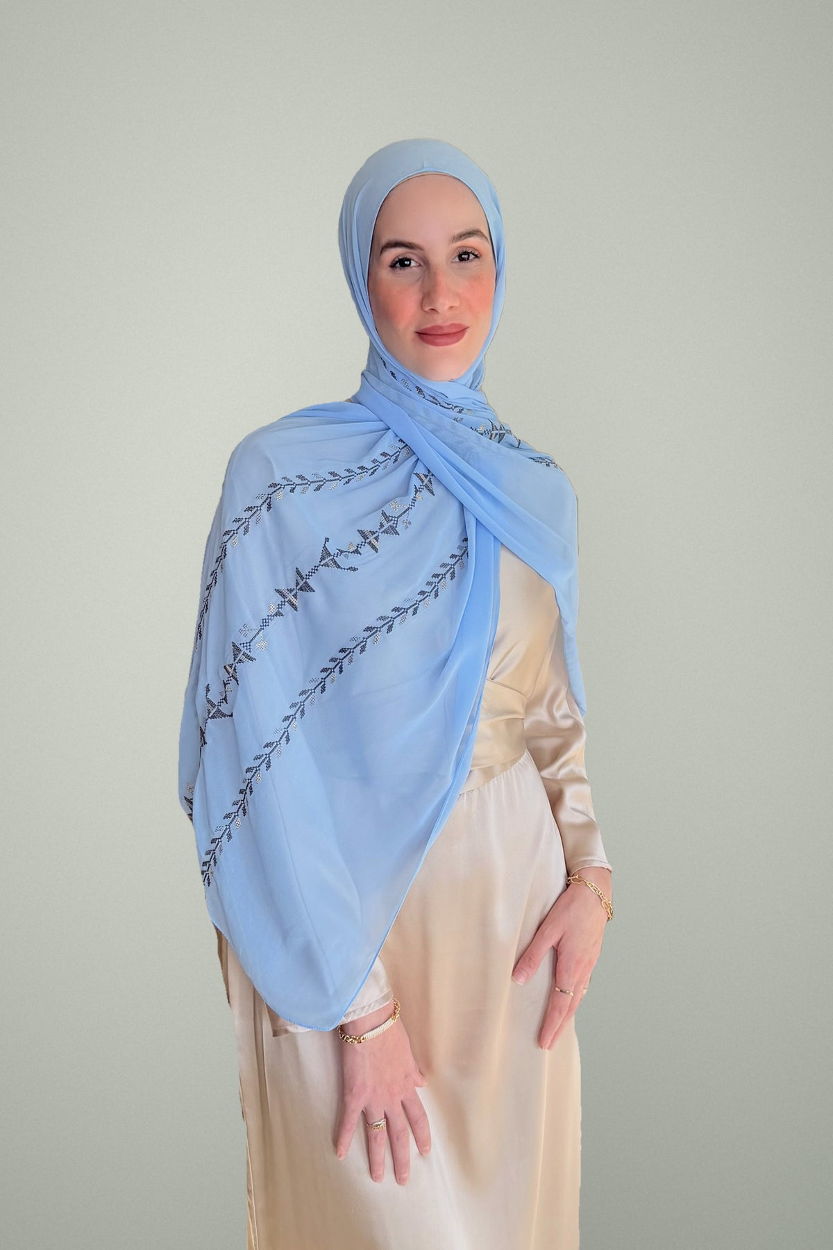 Tatreez Embroidered Hijab Cypress Vine - Blue