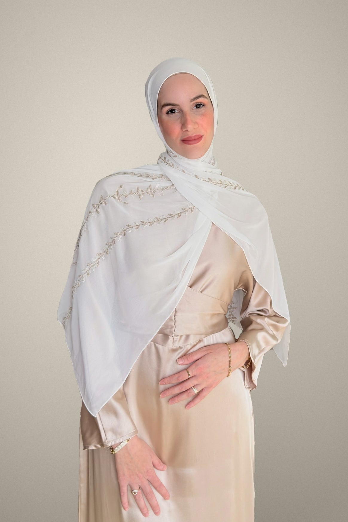 Tatreez Embroidered Hijab Cypress Vine - Gold