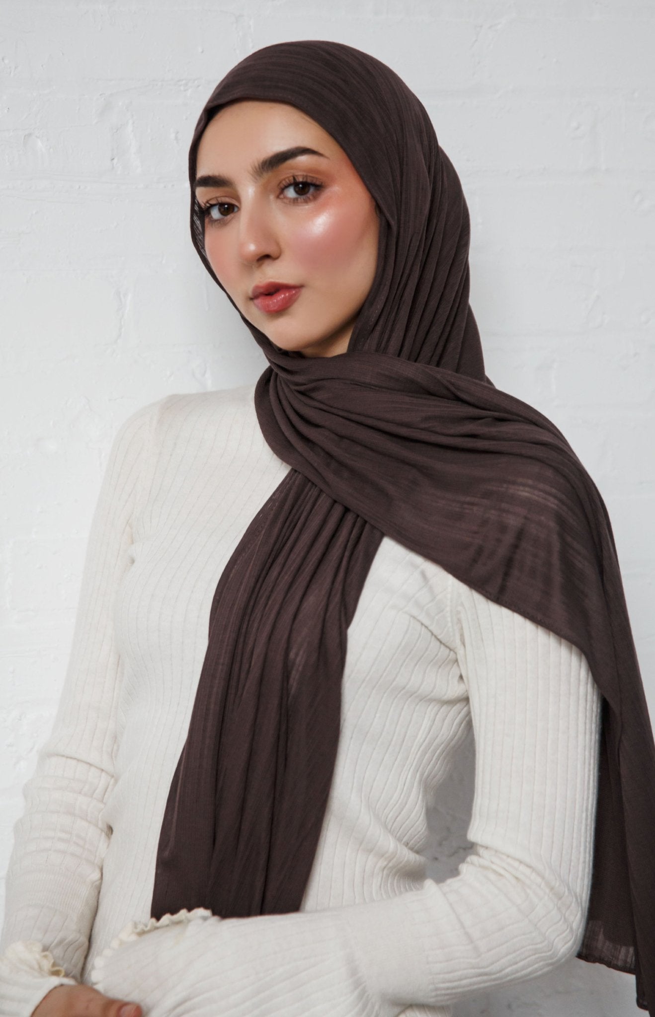 Dark Brown Fine Striped Jersey Hijab - Modest Essence