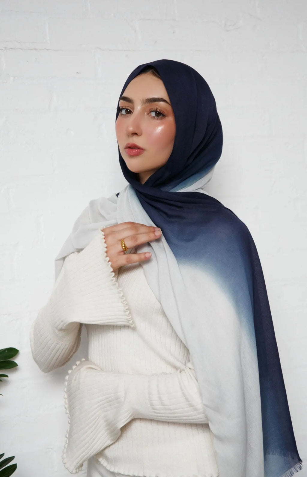 Ombre Navy Chiffon Shawl Modal Hijab Ombre Hijabs Light Gray Navy Blue