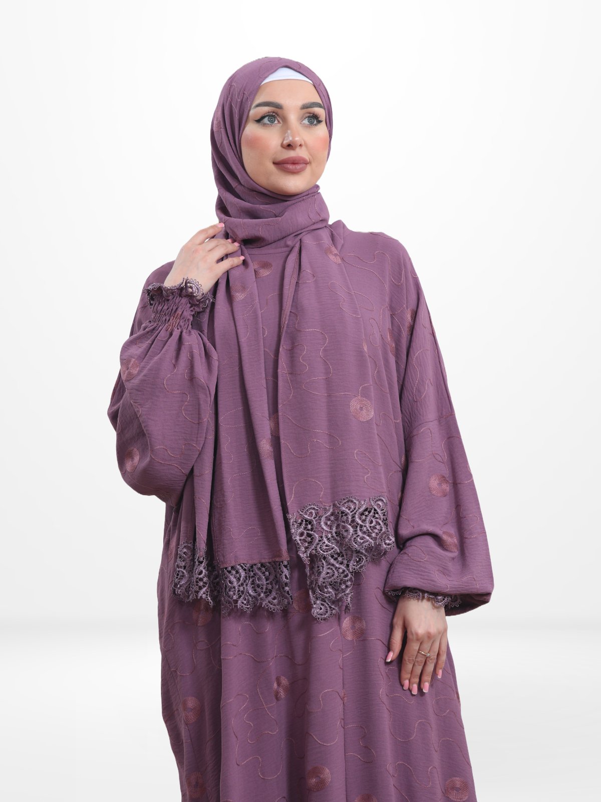 One - Piece Prayer Dress & Abaya with attached Hijab - Embroidered - Modest Essence