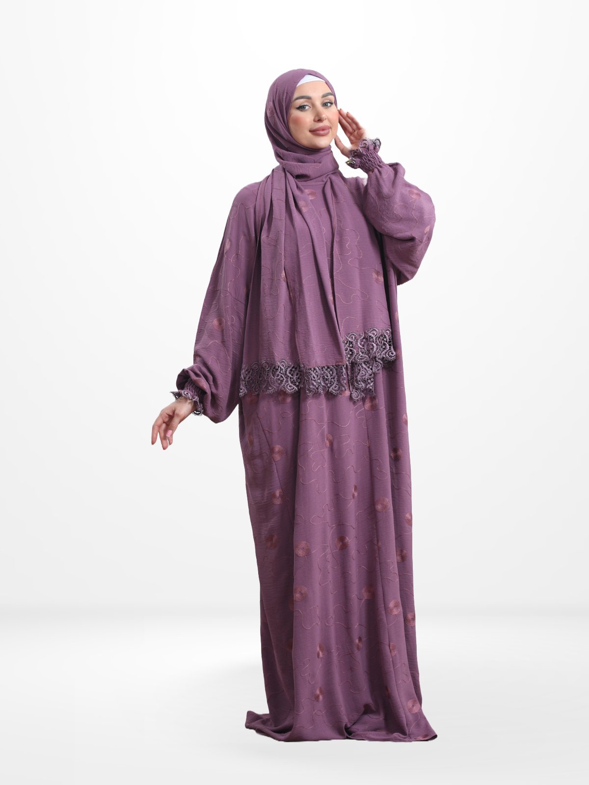 One - Piece Prayer Dress & Abaya with attached Hijab - Embroidered - Modest Essence