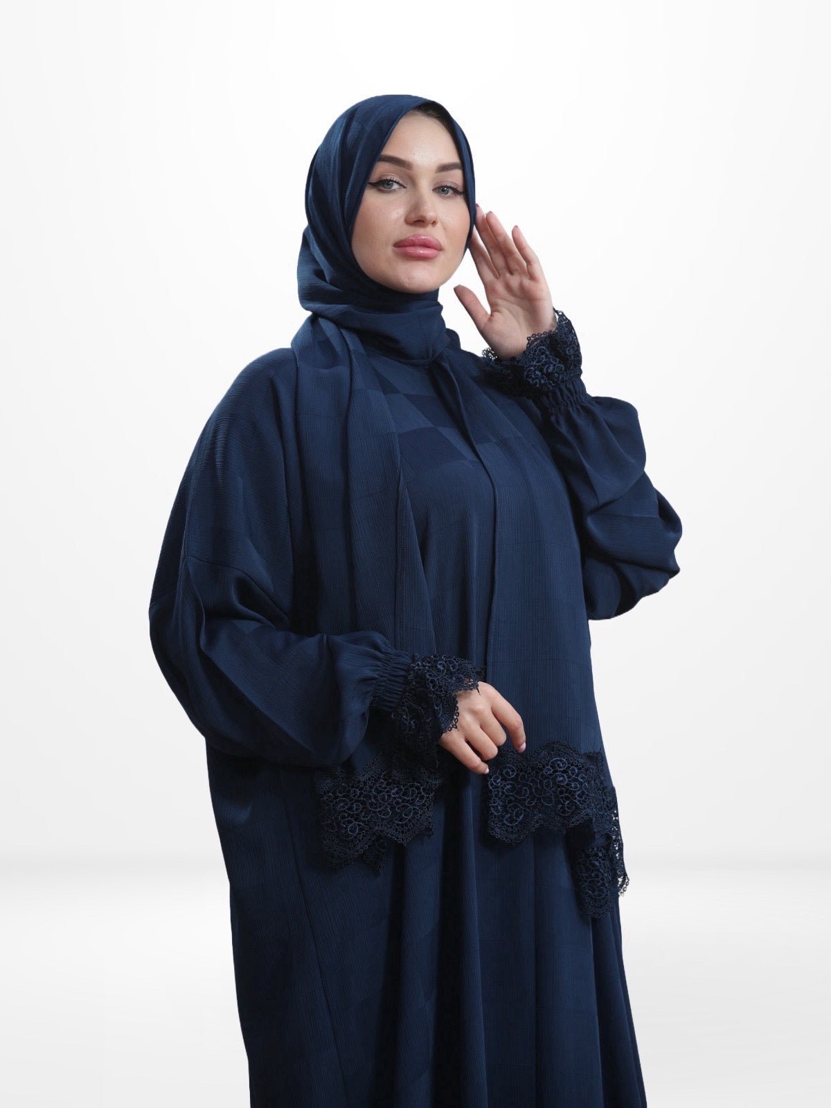 One - Piece Prayer Dress & Abaya with attached Hijab - Plaid Patterned Crepe - Modest Essence