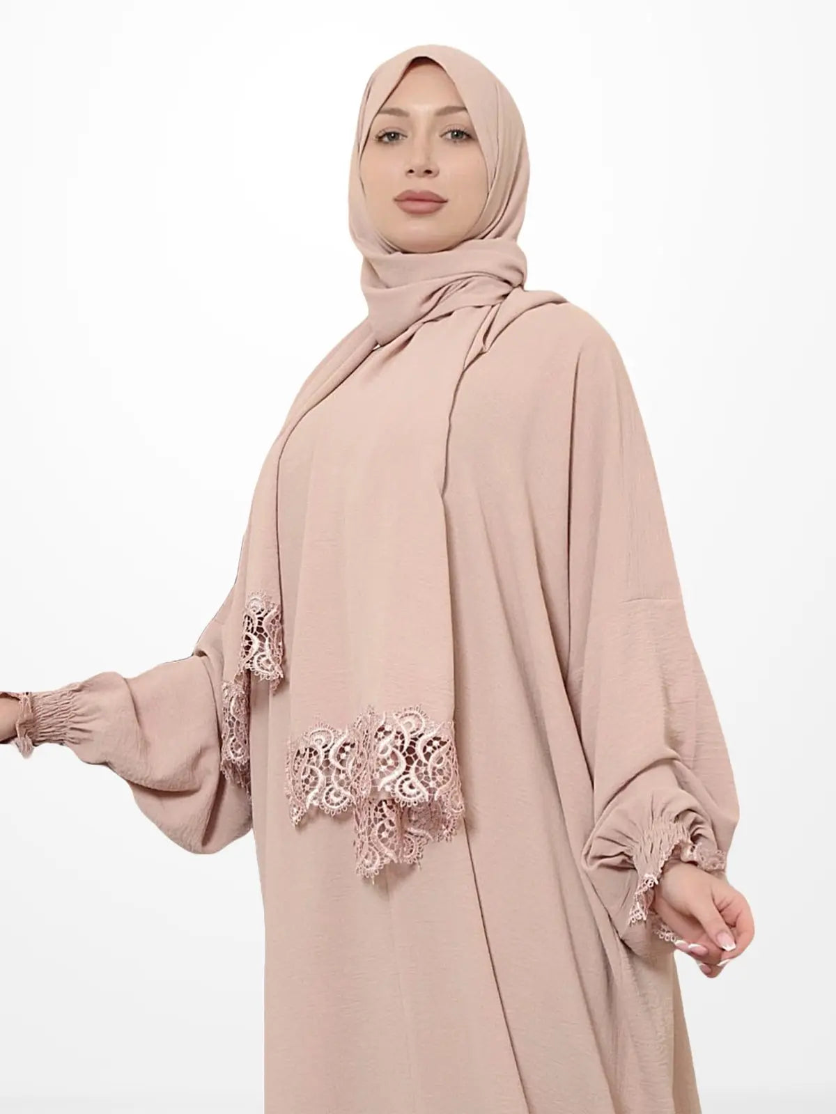 GH Prayer Set Dress One Piece Prayer Dress Abaya with Attached Hijab Purple Plain Size A L to XXL