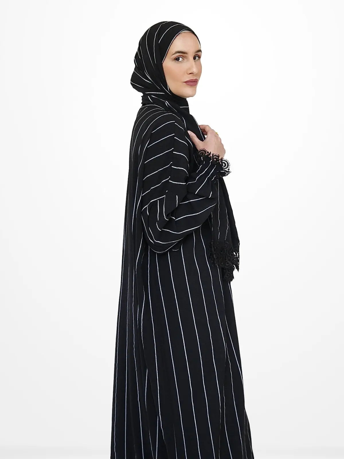 One-Piece Prayer Dress & Abaya with attached Hijab - Striped - Modest Essence