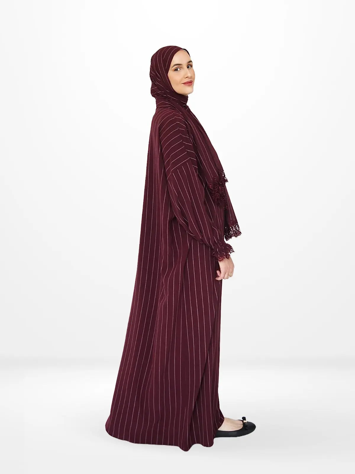 One-Piece Prayer Dress & Abaya with attached Hijab - Striped - Modest Essence