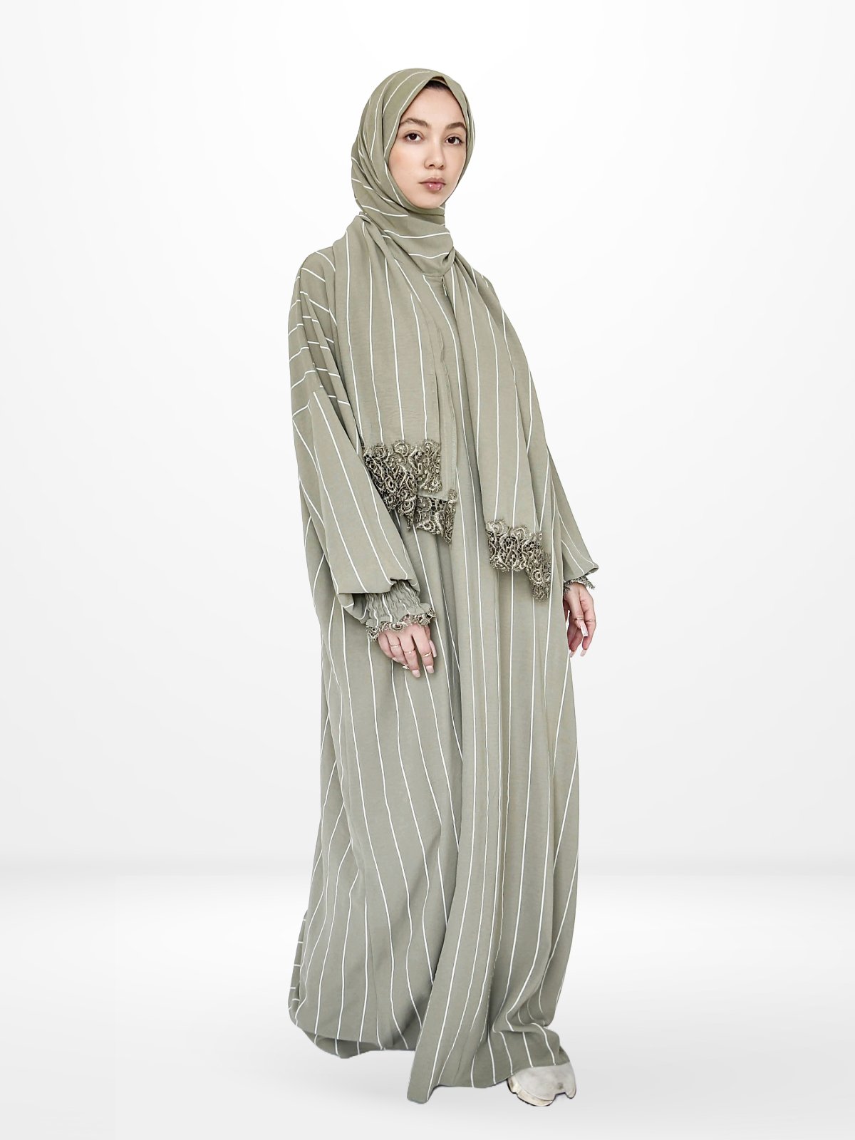 One-Piece Prayer Dress & Abaya with attached Hijab - Striped - Modest Essence