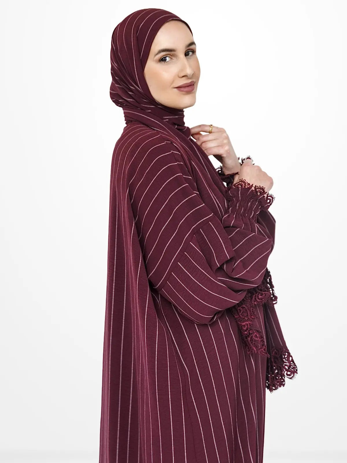 One-Piece Prayer Dress & Abaya with attached Hijab - Striped - Modest Essence