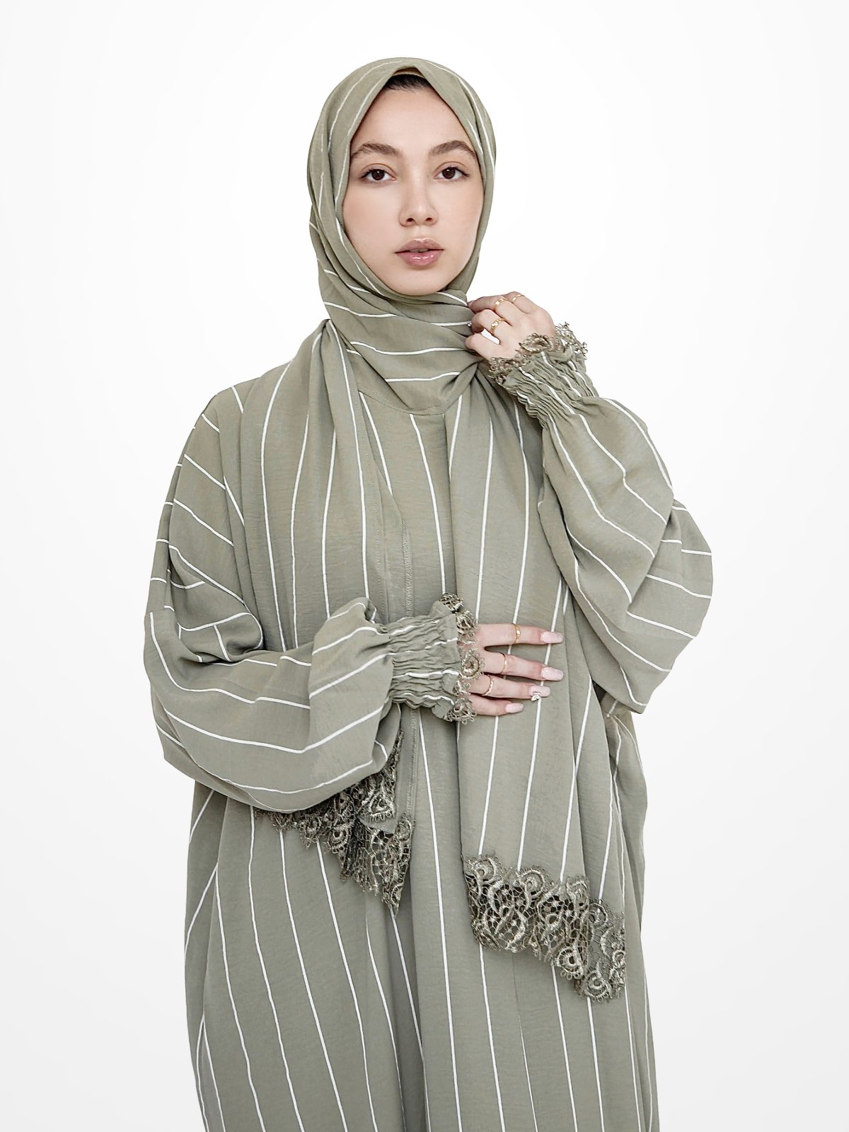 One-Piece Prayer Dress & Abaya with attached Hijab - Striped - Modest Essence