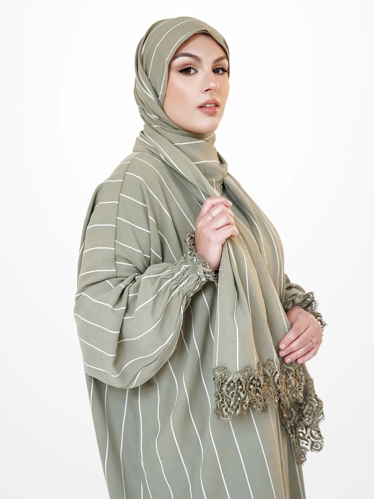 One-Piece Prayer Dress & Abaya with attached Hijab - Striped - Modest Essence