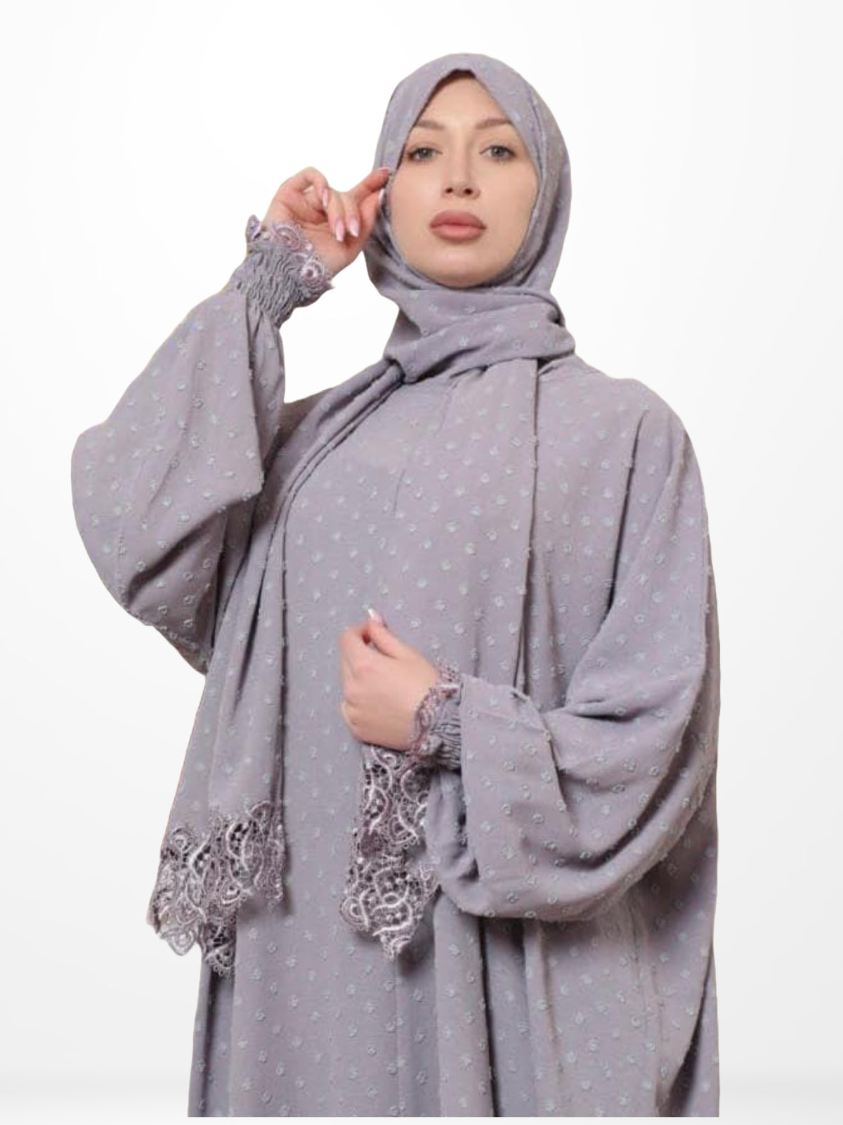 One-Piece Prayer Set Dress & Abaya with attached Hijab - Dotted