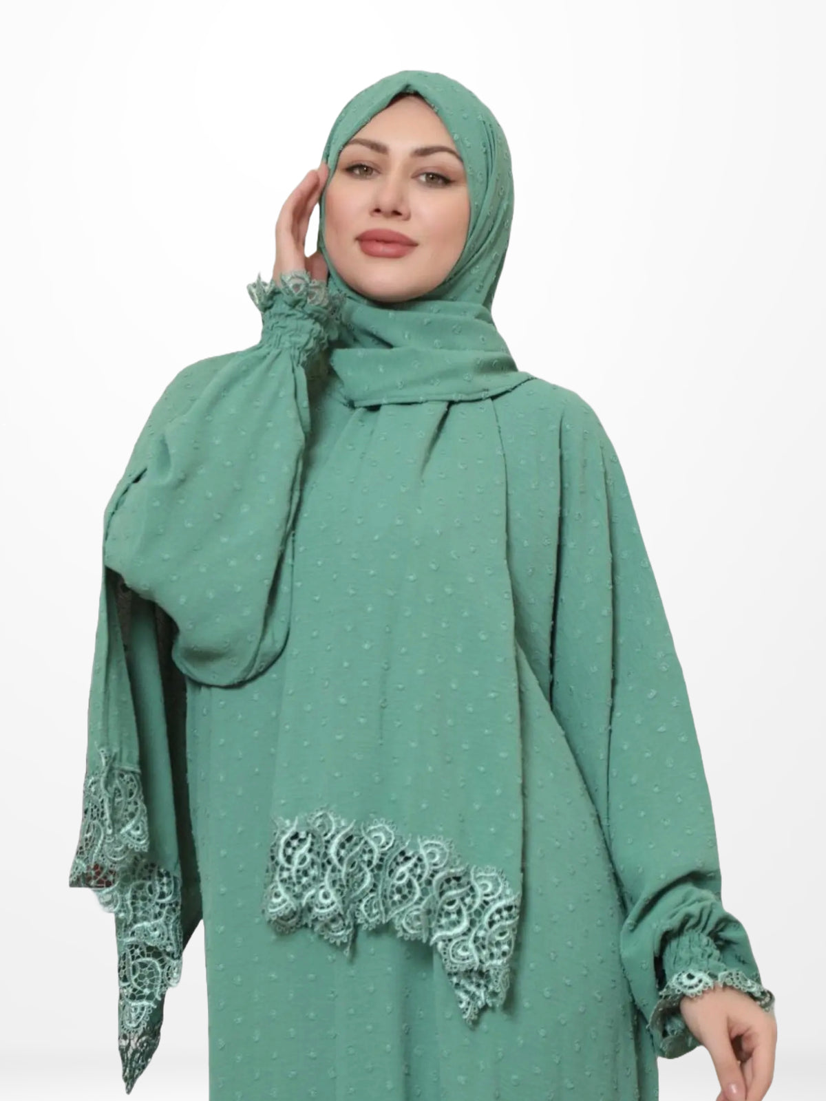 One-Piece Prayer Set Dress & Abaya with attached Hijab - Dotted