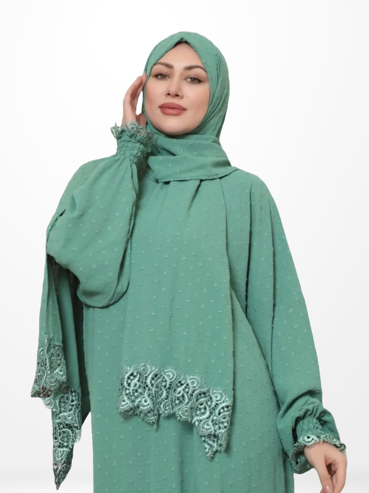 One-Piece Prayer Dress & Abaya with attached Hijab - Dotted