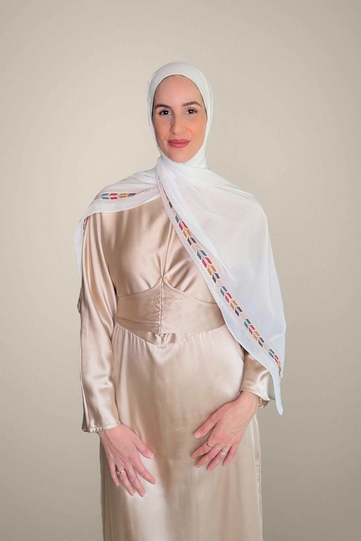 Tatreez Embroidered Hijab Sabalah - Ivory