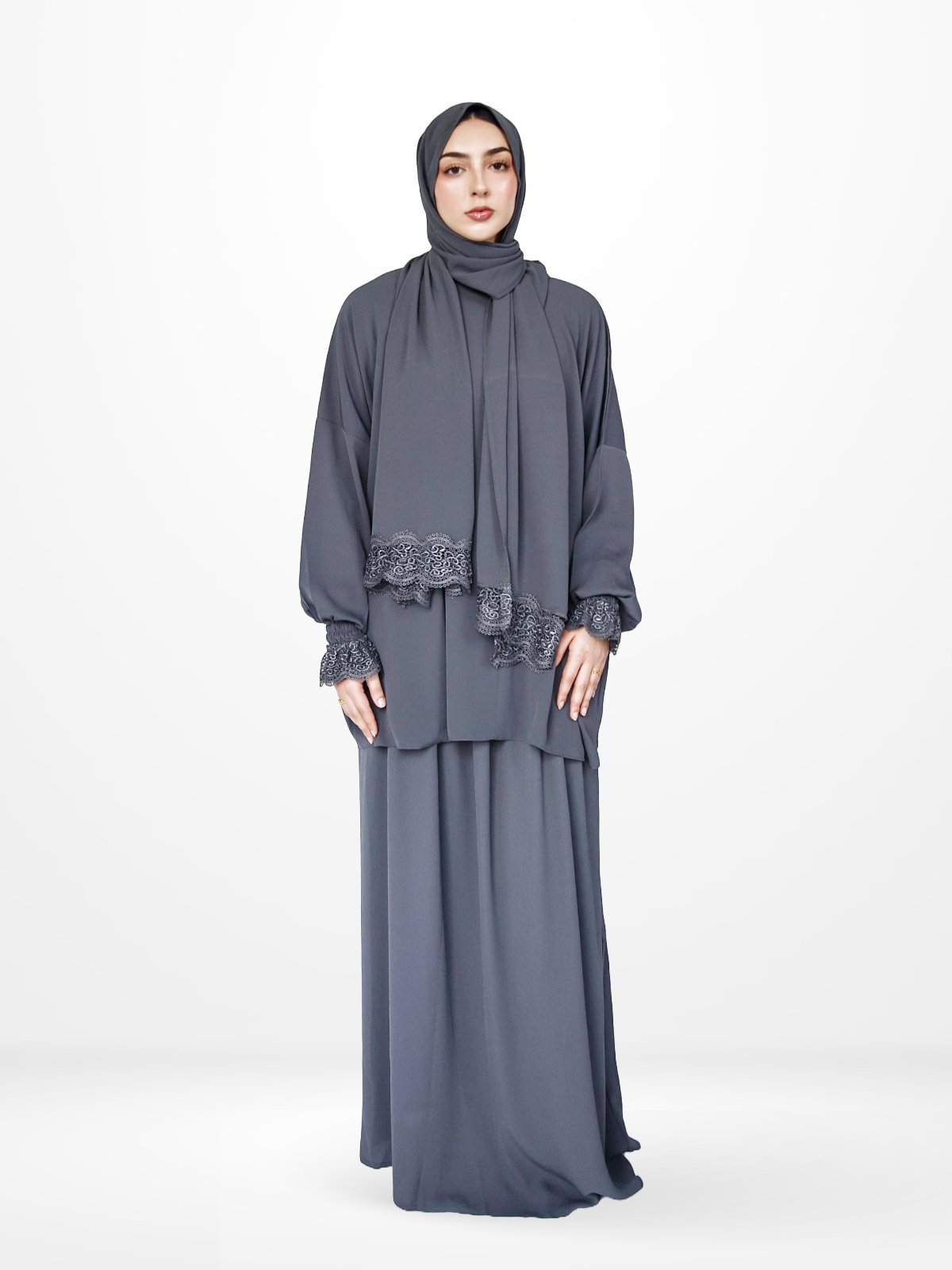 Two-Piece Prayer Dress & Abaya with attached Hijab - Crepe Fabric - Modest Essence