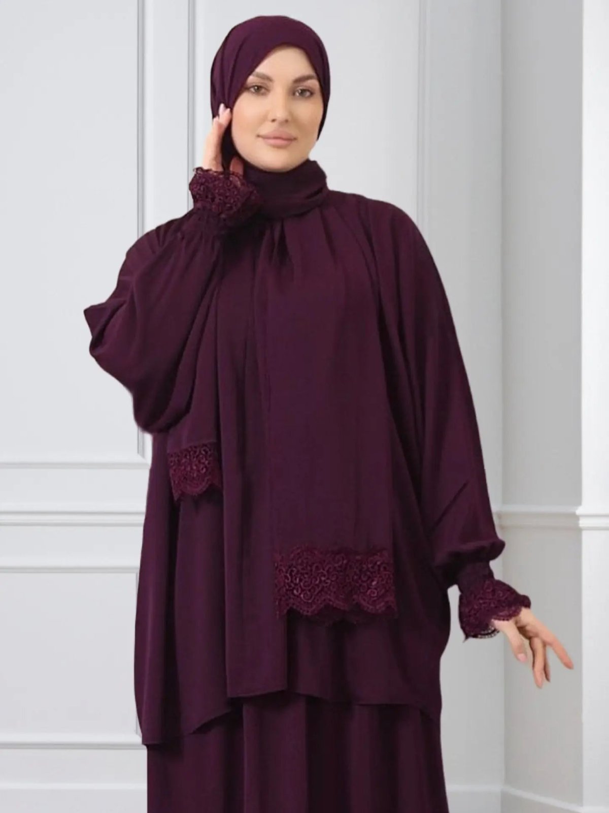 Two-Piece Prayer Dress & Abaya with attached Hijab - Crepe Fabric - Modest Essence