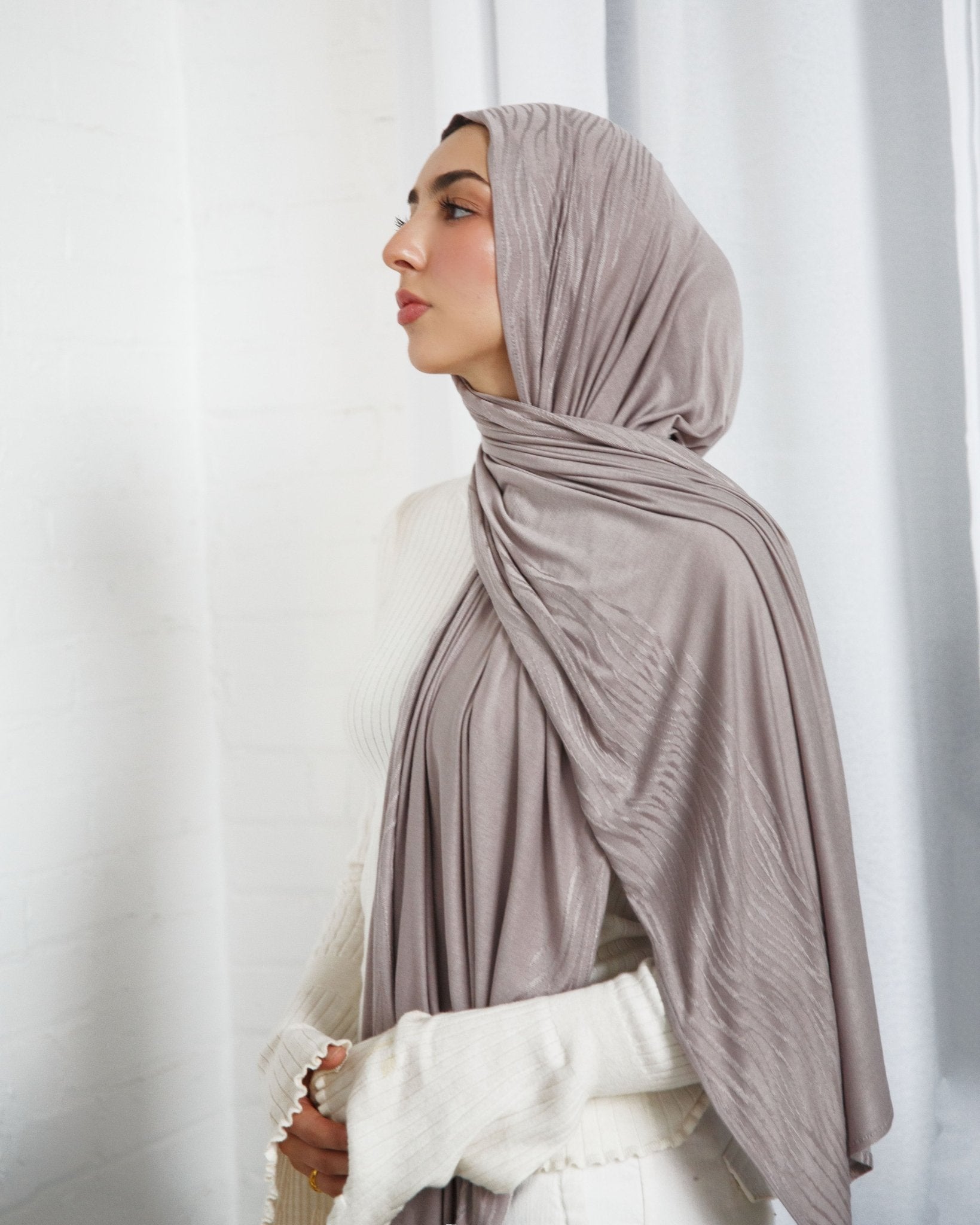 Warm Gray Patterned Jersey Hijab - Modest Essence