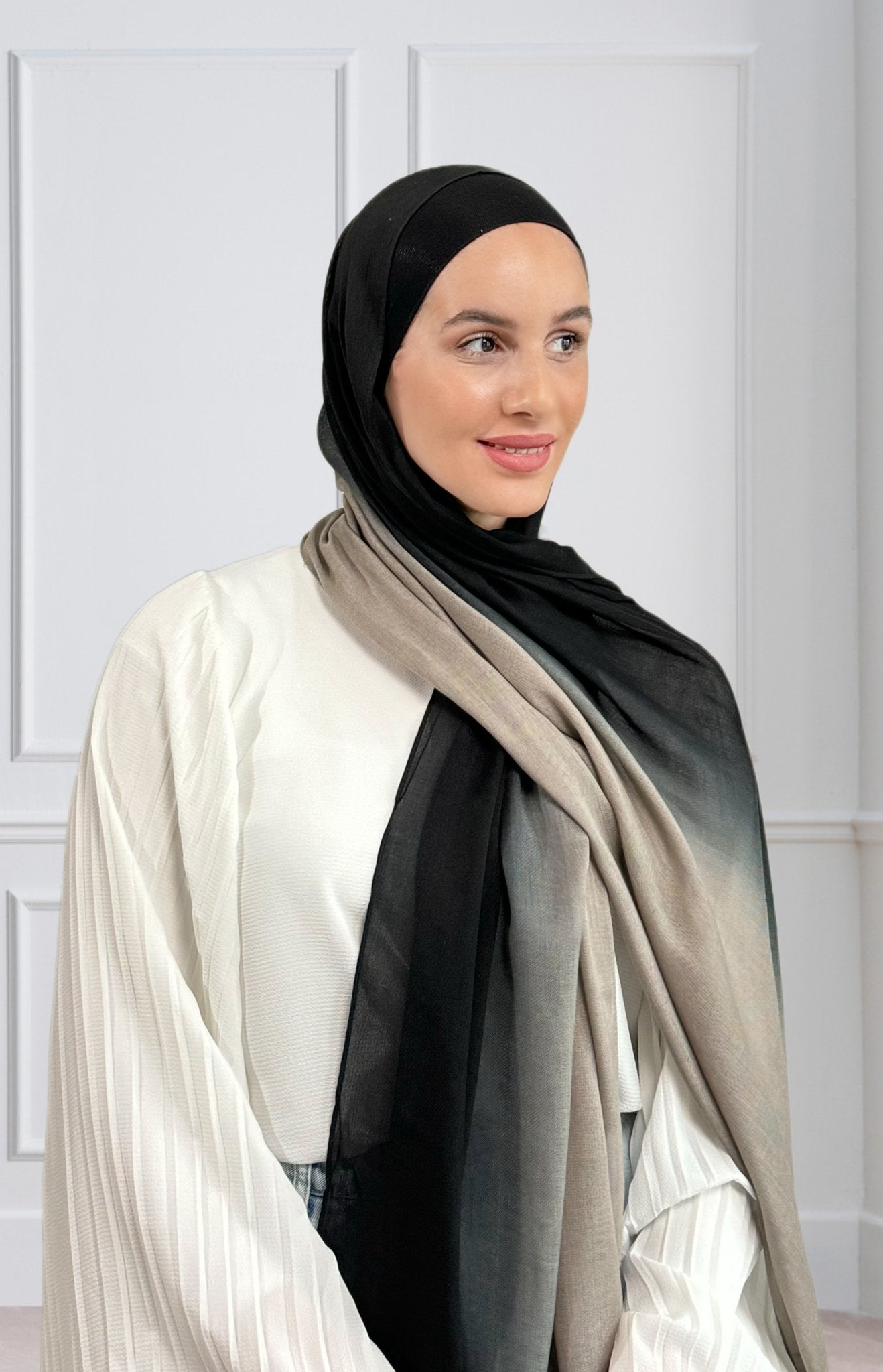 Khaki & Black Ombré Linen Hijab - Modesty Box