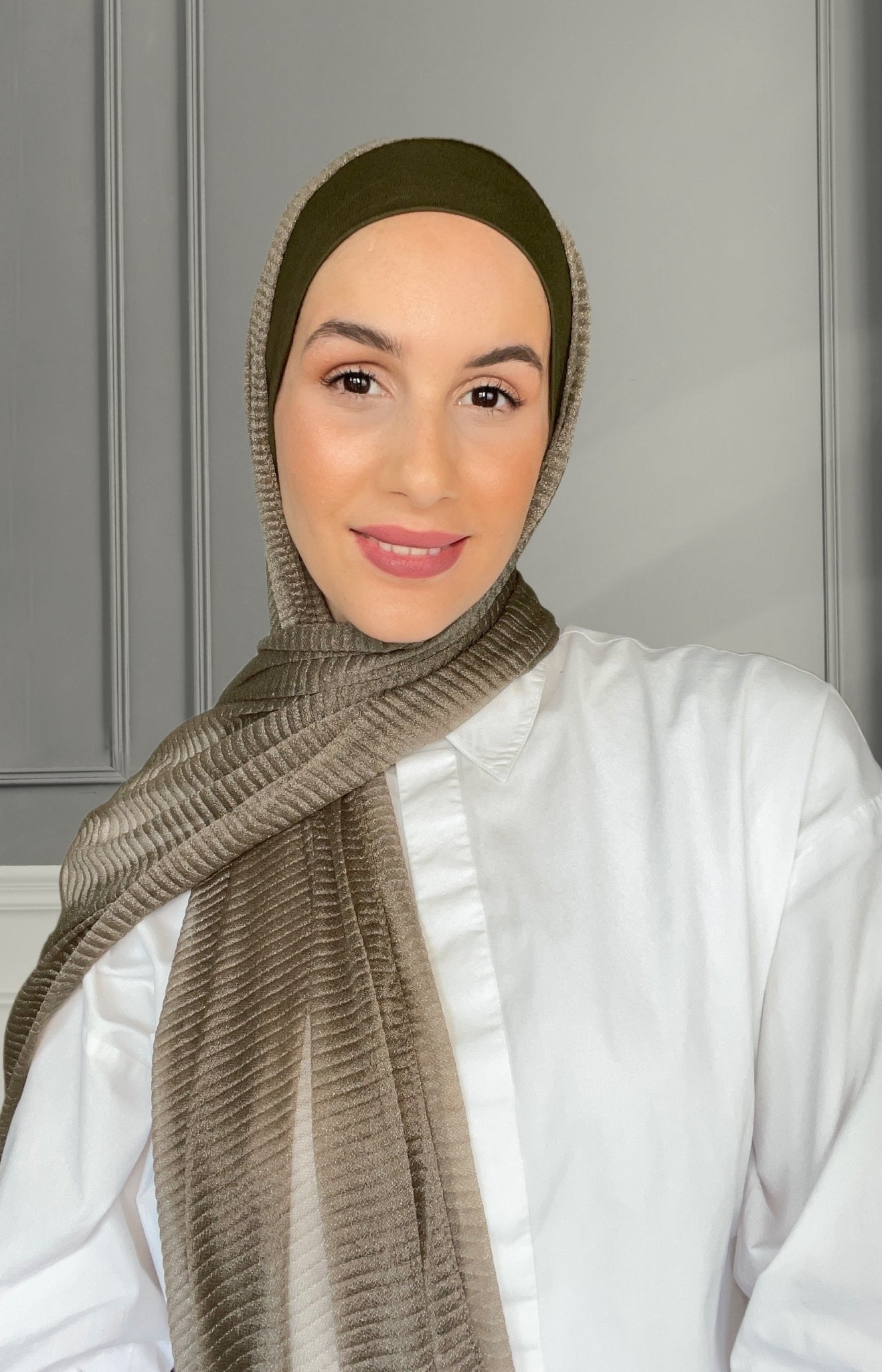 Matching Crinkle Cashmere Hijab Set - Olive Brown