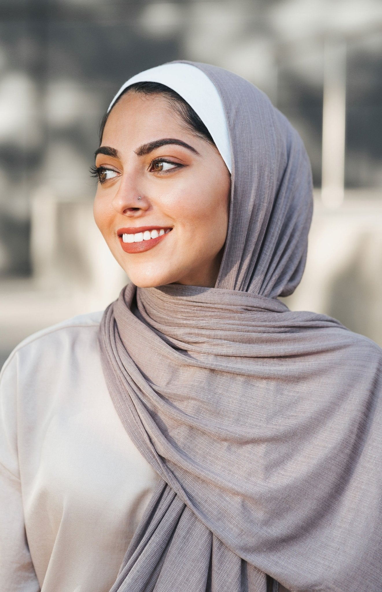 Mink Fine Striped Jersey Hijab - Modesty Box