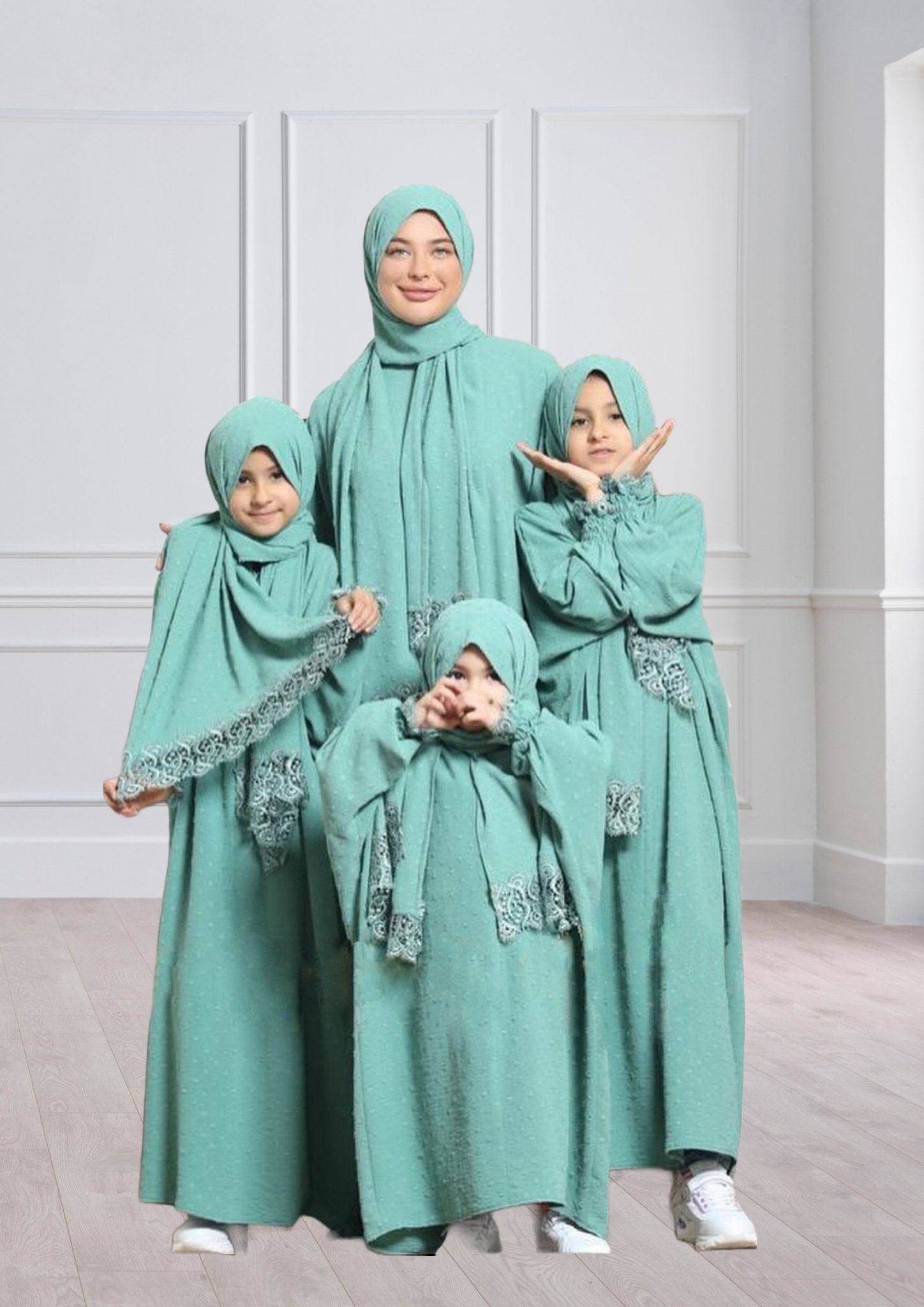 One-Piece Prayer Dress & Abaya with attached Hijab - Dotted Girls Size - Modest Essence