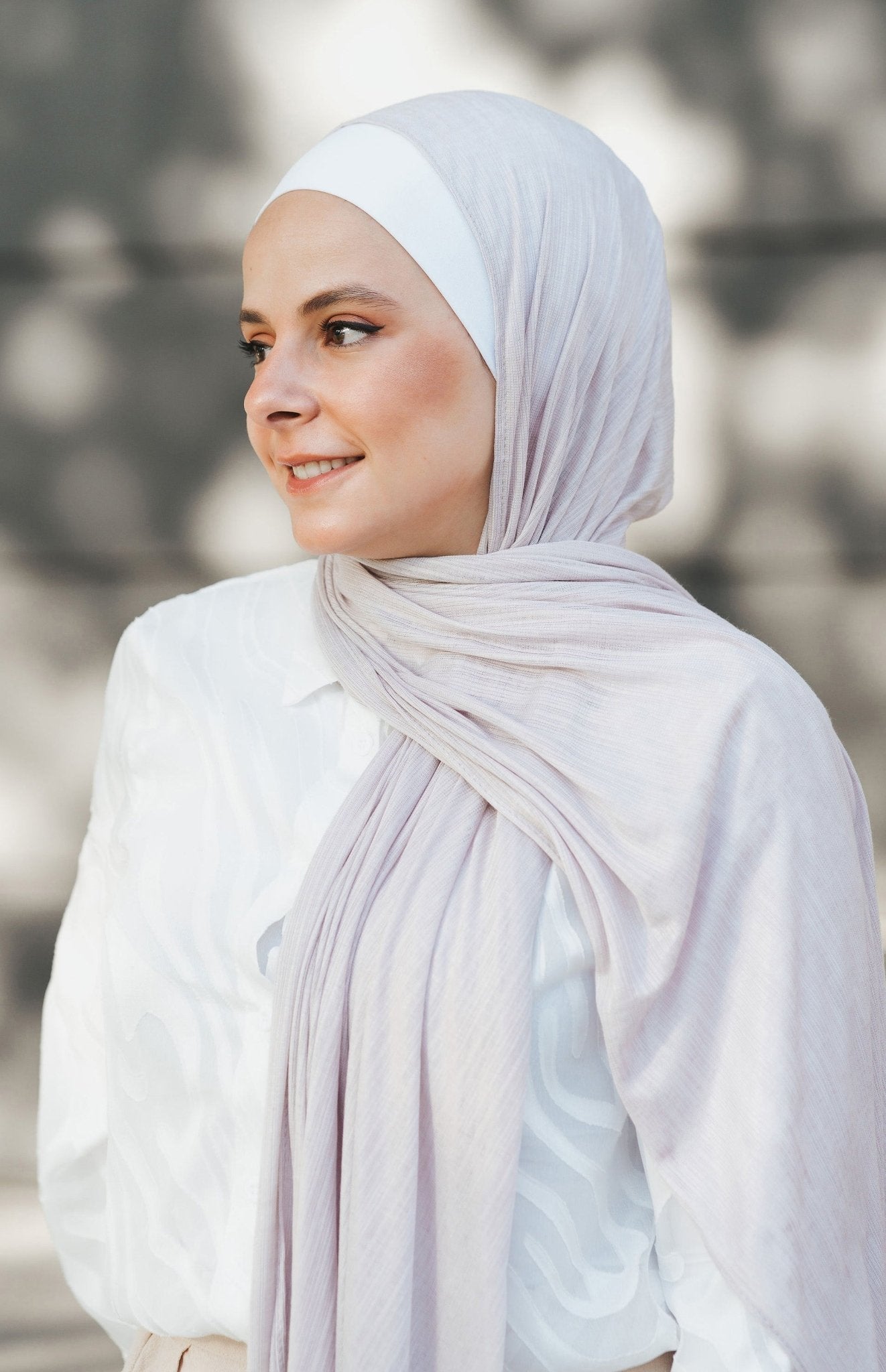 Pearl Lavender Fine Striped Jersey Hijab - Modesty Box