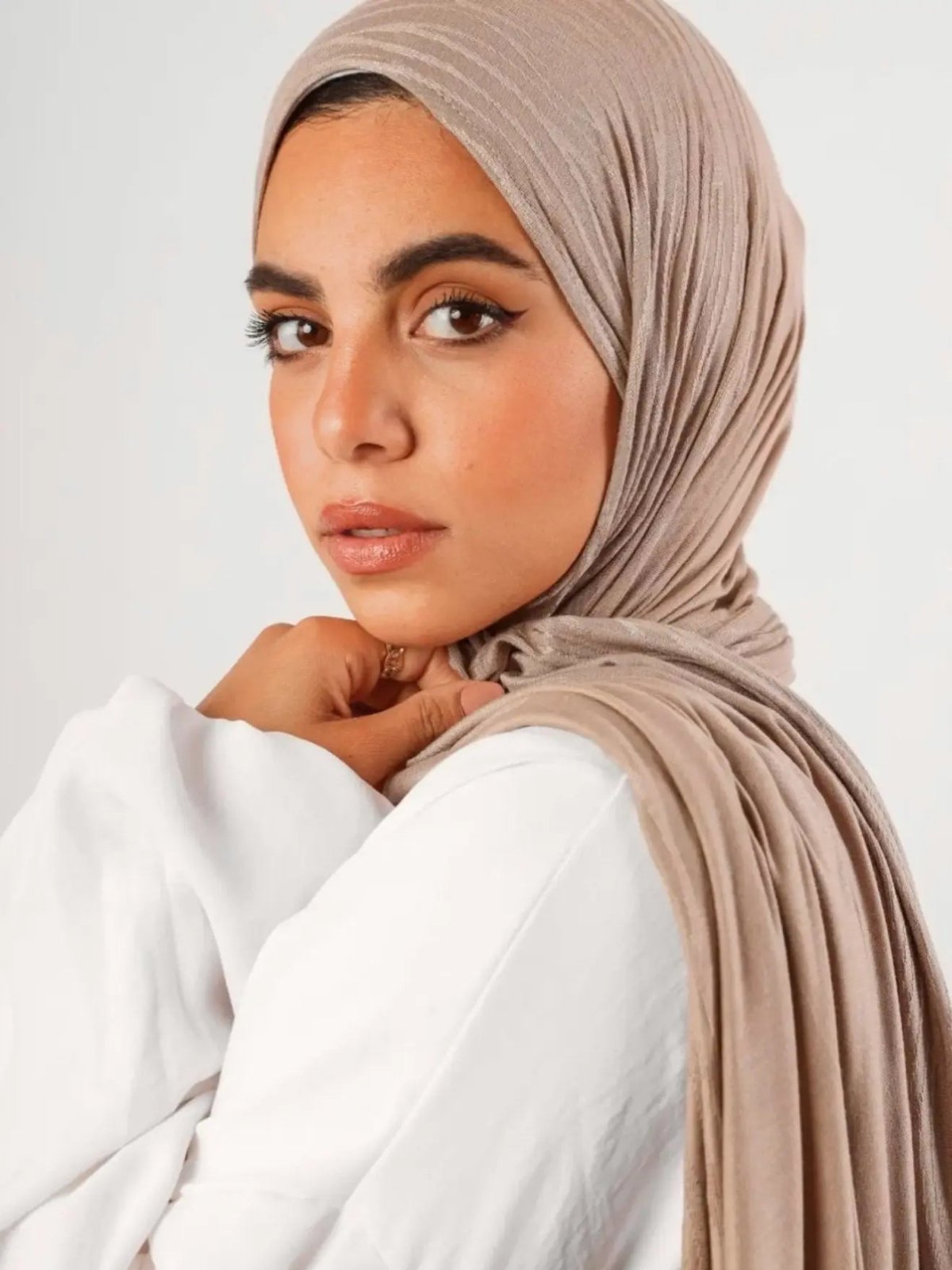 Taupe Patterned Jersey Hijab - Modest Essence