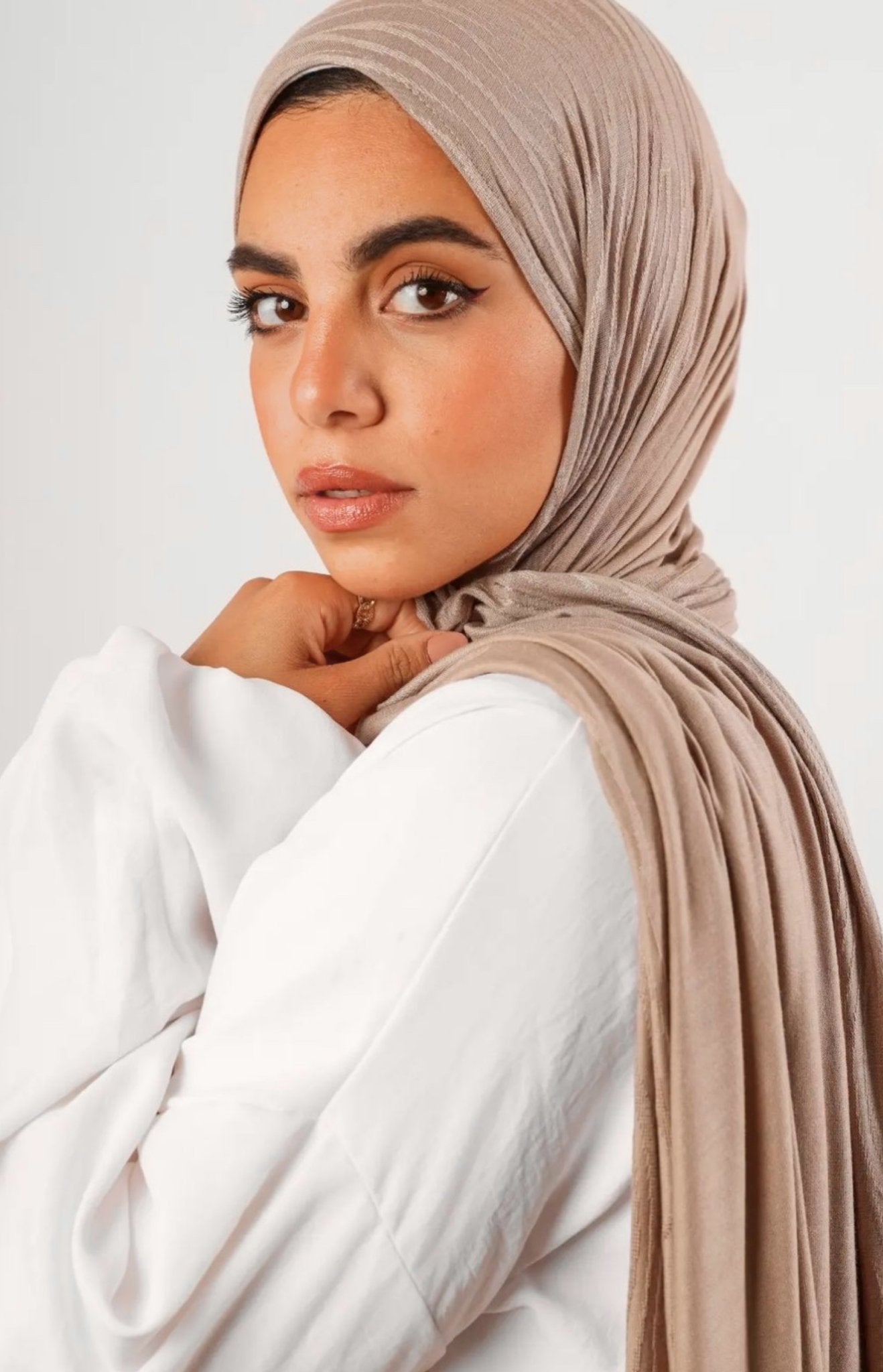 Taupe Patterned Jersey Hijab - Modesty Box